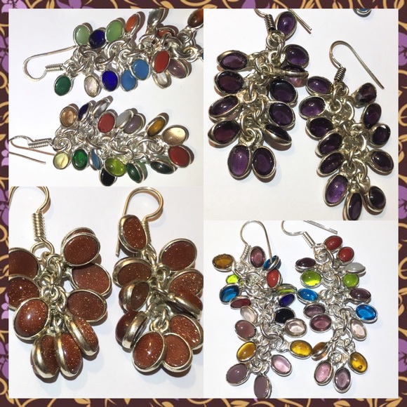 Cha Cha Natural Gemstone Statement Dangle Earrings - Picture 1 of 5